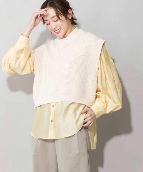 Munich（ミューニック）の「7GG変形畦編みニットジレ（ベスト・レディース・レッド/ブラック/モカ/ライトベージュ・FREE）」の4枚目の写真