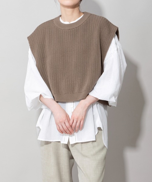 Munich（ミューニック）の「7GG変形畦編みニットジレ（ベスト・レディース・レッド/ブラック/モカ/ライトベージュ・FREE）」の3枚目の写真