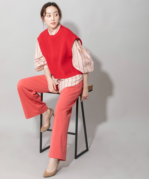 Munich（ミューニック）の「7GG変形畦編みニットジレ（ベスト・レディース・レッド/ブラック/モカ/ライトベージュ・FREE）」の9枚目の写真