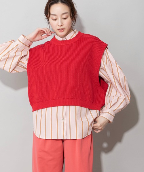 Munich（ミューニック）の「7GG変形畦編みニットジレ（ベスト・レディース・レッド/ブラック/モカ/ライトベージュ・FREE）」の13枚目の写真