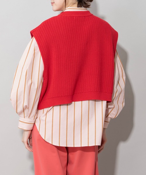 Munich（ミューニック）の「7GG変形畦編みニットジレ（ベスト・レディース・レッド/ブラック/モカ/ライトベージュ・FREE）」の17枚目の写真