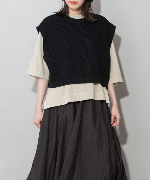 Munich（ミューニック）の「7GG変形畦編みニットジレ（ベスト・レディース・レッド/ブラック/モカ/ライトベージュ・FREE）」の12枚目の写真