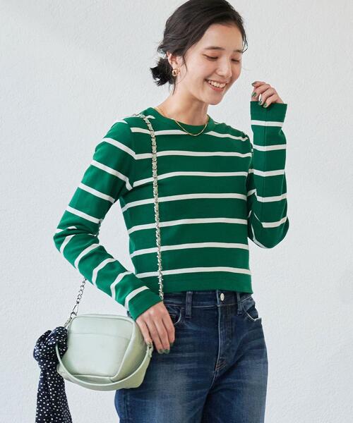 【グリーンレーベルリラクシング】ボーダーカットソー 九分袖 袖 レーヨン 古着 グリーンレーベルリラクシング】ボーダーカットソー 九分袖 袖
