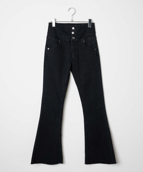 WEGO(ウィゴー)の「WEGO/ハイウエストフレアデニムパンツ(デニムパンツ・レディース・ライトインディゴブルー/インディゴブルー/ブラック・MEDIUM/SMALL/X-SMALL)」の5枚目の写真