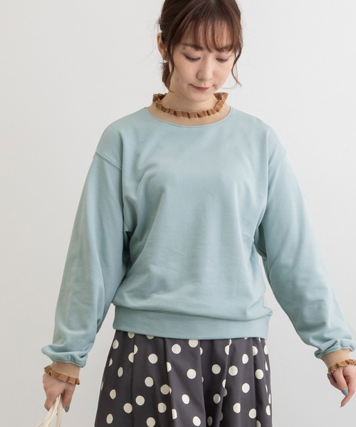 POU DOU DOU(プードゥドゥ)の「リブニットフリル裏毛プルオーバー(Tシャツ/カットソー・レディース・ダークグレー/アイボリー/ベージュ/ライトブルー・3)」の5枚目の写真