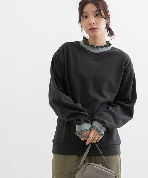 POU DOU DOU(プードゥドゥ)の「リブニットフリル裏毛プルオーバー(Tシャツ/カットソー・レディース・ダークグレー/アイボリー/ベージュ/ライトブルー・3)」の13枚目の写真
