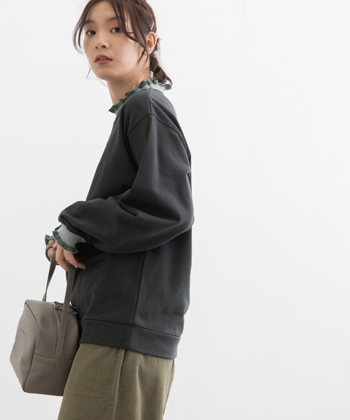 POU DOU DOU(プードゥドゥ)の「リブニットフリル裏毛プルオーバー(Tシャツ/カットソー・レディース・ダークグレー/アイボリー/ベージュ/ライトブルー・3)」の14枚目の写真