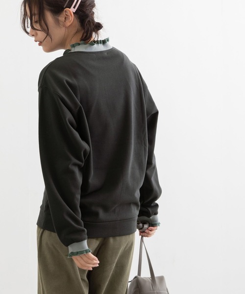 POU DOU DOU(プードゥドゥ)の「リブニットフリル裏毛プルオーバー(Tシャツ/カットソー・レディース・ダークグレー/アイボリー/ベージュ/ライトブルー・3)」の15枚目の写真