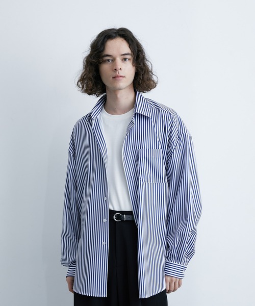 JUNRED(ジュンレッド)の「ストライプルーズシャツ(シャツ/ブラウス・メンズ・ブルー/サックスブルー・M/L/S)」の2枚目の写真