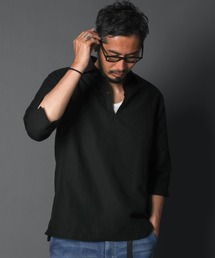 LINEN BLEND 3Q SKIPPER SHIRT：綿麻素材 7分袖 スキッパーシャツ