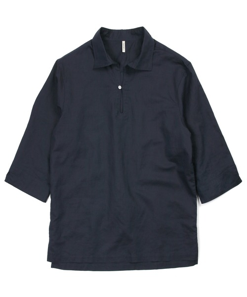 【美品】DUFFER スキッパーシャツ　5部袖　コットンリネン　S ブラック コットンリネンスキッパーシャツ | ザ・ダファー・オブ・セント