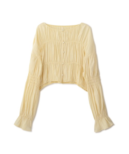 FREE'S MART(フリーズマート)の「◆【ブルーカラーWEB限定】シアーギャザー前開きショート丈ブラウス(シャツ/ブラウス・レディース・イエロー/ホワイト/ブラック/ブルー・FREE)」の5枚目の写真