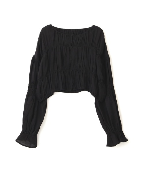 FREE'S MART(フリーズマート)の「◆【ブルーカラーWEB限定】シアーギャザー前開きショート丈ブラウス(シャツ/ブラウス・レディース・イエロー/ホワイト/ブラック/ブルー・FREE)」の7枚目の写真