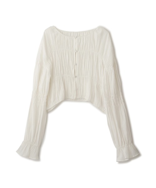 FREE'S MART(フリーズマート)の「◆【ブルーカラーWEB限定】シアーギャザー前開きショート丈ブラウス(シャツ/ブラウス・レディース・イエロー/ホワイト/ブラック/ブルー・FREE)」の9枚目の写真