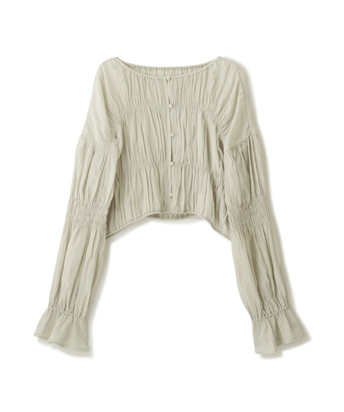 FREE'S MART(フリーズマート)の「◆【ブルーカラーWEB限定】シアーギャザー前開きショート丈ブラウス(シャツ/ブラウス・レディース・イエロー/ホワイト/ブラック/ブルー・FREE)」の11枚目の写真