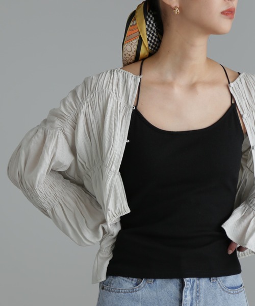 FREE'S MART(フリーズマート)の「◆【ブルーカラーWEB限定】シアーギャザー前開きショート丈ブラウス(シャツ/ブラウス・レディース・イエロー/ホワイト/ブラック/ブルー・FREE)」の13枚目の写真