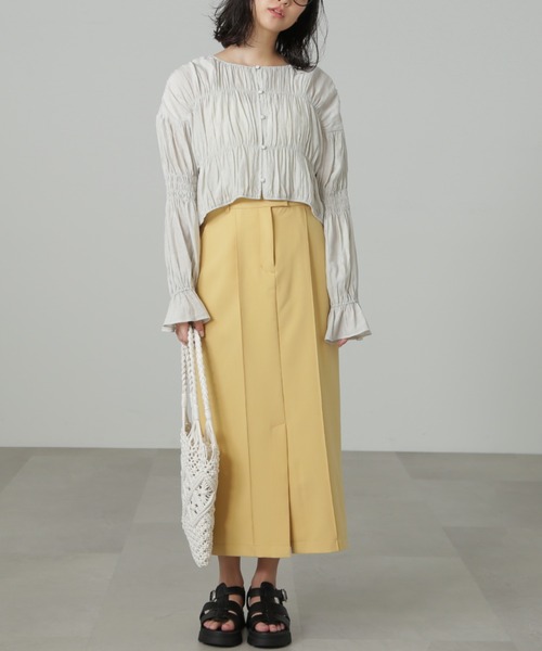 FREE'S MART(フリーズマート)の「◆【ブルーカラーWEB限定】シアーギャザー前開きショート丈ブラウス(シャツ/ブラウス・レディース・イエロー/ホワイト/ブラック/ブルー・FREE)」の16枚目の写真