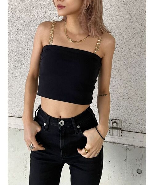 GYDA（ジェイダ）の「【WEB限定】【TINY低身長さん向け】チェーンベアビスチェ（キャミソール・レディース・オフホワイト/ブラック・FREE）」の4枚目の写真