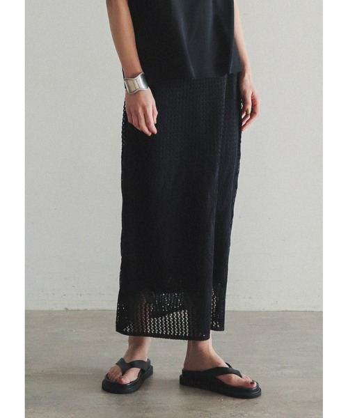 （ELISABETTA FRANCHI）透かし編みニットスカート ペチコート付き透かし編みニットタイトスカート [M2815