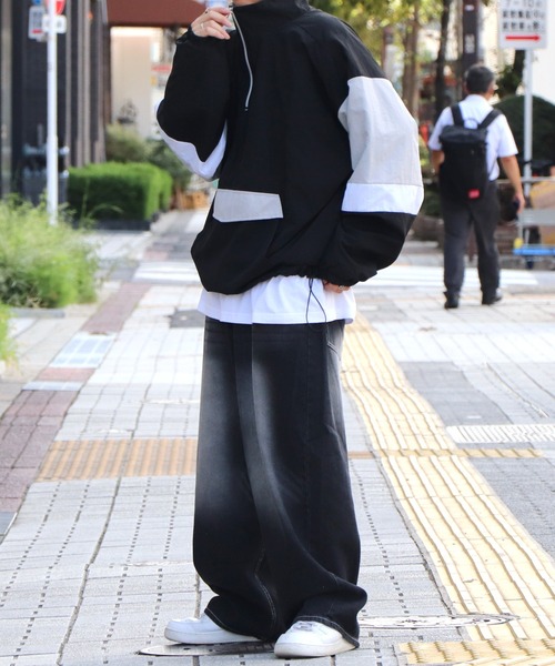 ILL'S（イルズ）の「25AW ビッグシルエット トラックジャケット ナイロンブルゾン ハーフジップアノラックプルオーバー 【ILL'S】（ナイロンジャケット・メンズ・ブラック/グリーン/ホワイト/ブラック系その他/パープル・M/L）」の16枚目の写真