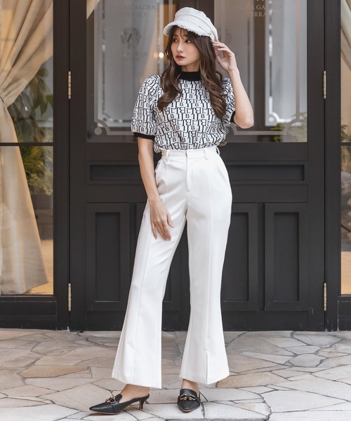 Julia Boutique（ジュリアブティック）の「センタースリットハイウエストフレアパンツ/23003（その他パンツ・レディース・ベージュ系/ブラック/ホワイト・ONE）」の4枚目の写真