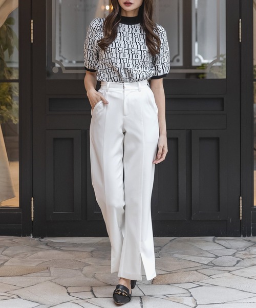 Julia Boutique（ジュリアブティック）の「センタースリットハイウエストフレアパンツ/23003（その他パンツ・レディース・ベージュ系/ブラック/ホワイト・ONE）」の7枚目の写真