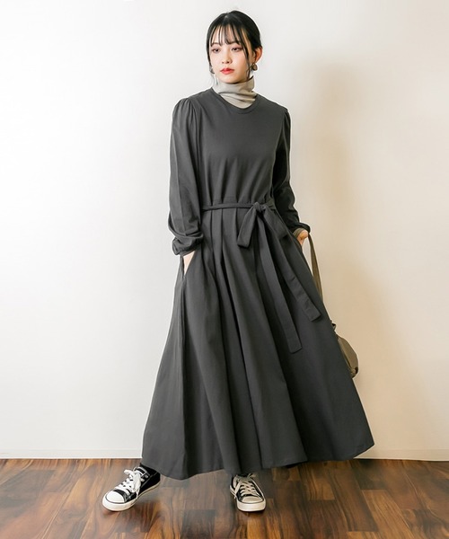 atONE（アットワン）の「atONE フレアボリュームカットソーワンピース（ワンピース・レディース・チャコールグレー/ブラック/モカ・F）」の14枚目の写真