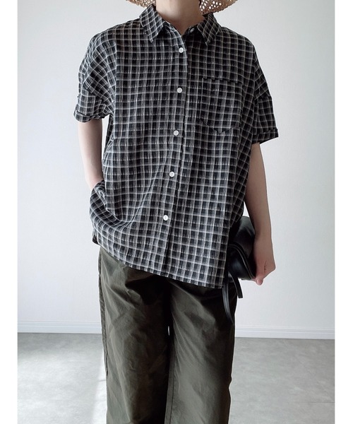 Yucca(ユッカ)の「チェック柄シャツ (MEKKE 低身長向け)(シャツ/ブラウス・レディース・グリーン/ブラック・FREE)」の6枚目の写真