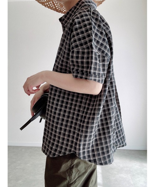 Yucca(ユッカ)の「チェック柄シャツ (MEKKE 低身長向け)(シャツ/ブラウス・レディース・グリーン/ブラック・FREE)」の4枚目の写真