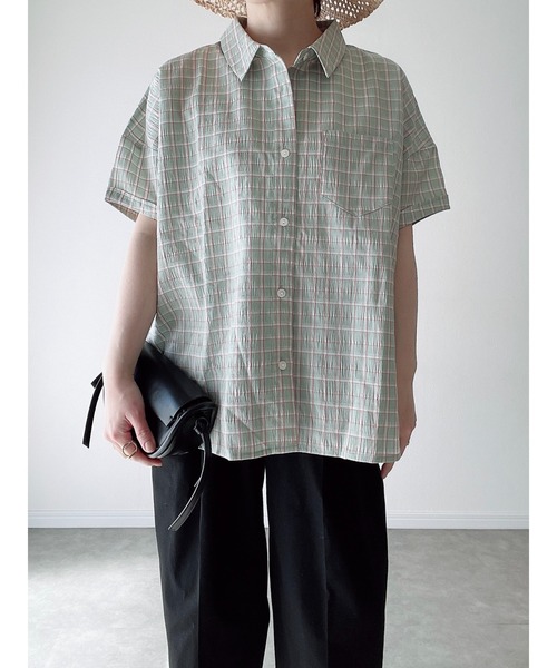 Yucca(ユッカ)の「チェック柄シャツ (MEKKE 低身長向け)(シャツ/ブラウス・レディース・グリーン/ブラック・FREE)」の9枚目の写真