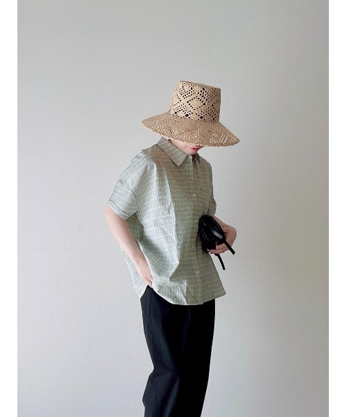 Yucca(ユッカ)の「チェック柄シャツ (MEKKE 低身長向け)(シャツ/ブラウス・レディース・グリーン/ブラック・FREE)」の7枚目の写真