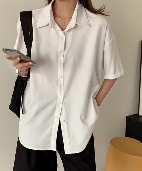 Chaco closet(チャコ クローゼット)の「ルーズシルエット5分袖シャツ(シャツ/ブラウス・レディース・アイボリー/ホワイト/グリーン/ブルー系/ピンク/グレー・FREE)」の1枚目の写真