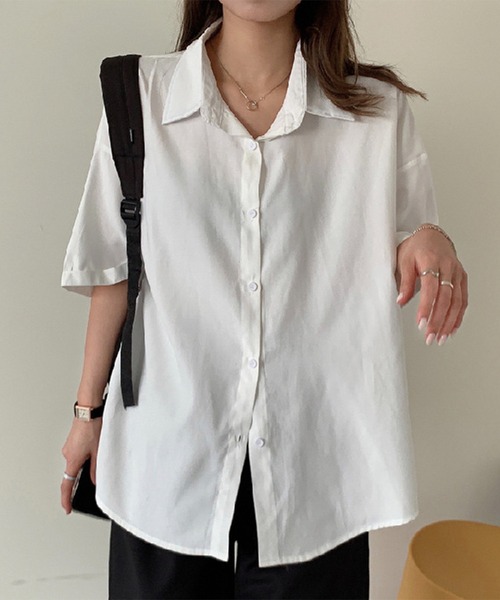Chaco closet(チャコ クローゼット)の「ルーズシルエット5分袖シャツ(シャツ/ブラウス・レディース・アイボリー/ホワイト/グリーン/ブルー系/ピンク/グレー・FREE)」の15枚目の写真