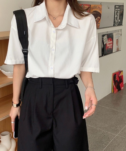 Chaco closet(チャコ クローゼット)の「ルーズシルエット5分袖シャツ(シャツ/ブラウス・レディース・アイボリー/ホワイト/グリーン/ブルー系/ピンク/グレー・FREE)」の20枚目の写真