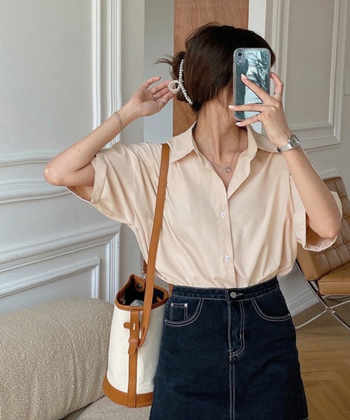 Chaco closet(チャコ クローゼット)の「ルーズシルエット5分袖シャツ(シャツ/ブラウス・レディース・アイボリー/ホワイト/グリーン/ブルー系/ピンク/グレー・FREE)」の21枚目の写真