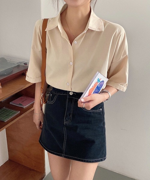 Chaco closet(チャコ クローゼット)の「ルーズシルエット5分袖シャツ(シャツ/ブラウス・レディース・アイボリー/ホワイト/グリーン/ブルー系/ピンク/グレー・FREE)」の8枚目の写真