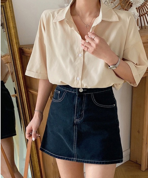 Chaco closet(チャコ クローゼット)の「ルーズシルエット5分袖シャツ(シャツ/ブラウス・レディース・アイボリー/ホワイト/グリーン/ブルー系/ピンク/グレー・FREE)」の16枚目の写真