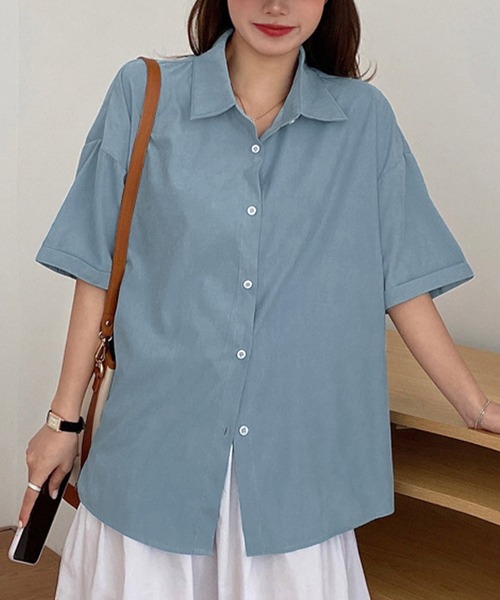 Chaco closet(チャコ クローゼット)の「ルーズシルエット5分袖シャツ(シャツ/ブラウス・レディース・アイボリー/ホワイト/グリーン/ブルー系/ピンク/グレー・FREE)」の19枚目の写真