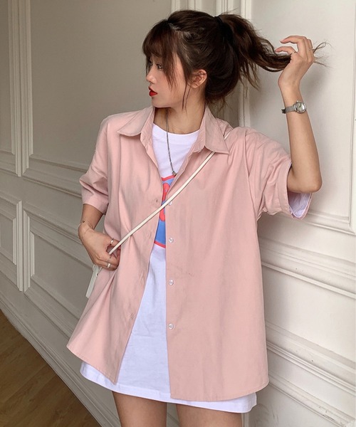 Chaco closet(チャコ クローゼット)の「ルーズシルエット5分袖シャツ(シャツ/ブラウス・レディース・アイボリー/ホワイト/グリーン/ブルー系/ピンク/グレー・FREE)」の22枚目の写真
