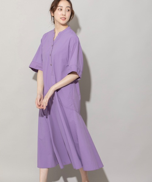 Munich（ミューニック）の「ナイロンタフタウェザークロスフレアシャツワンピース（シャツワンピース・レディース・ベージュ/パープル/カーキ・FREE）」の8枚目の写真