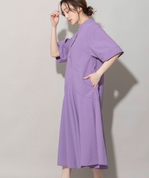 Munich（ミューニック）の「ナイロンタフタウェザークロスフレアシャツワンピース（シャツワンピース・レディース・ベージュ/パープル/カーキ・FREE）」の9枚目の写真
