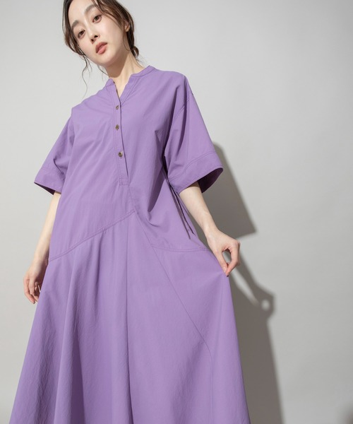 Munich（ミューニック）の「ナイロンタフタウェザークロスフレアシャツワンピース（シャツワンピース・レディース・ベージュ/パープル/カーキ・FREE）」の10枚目の写真