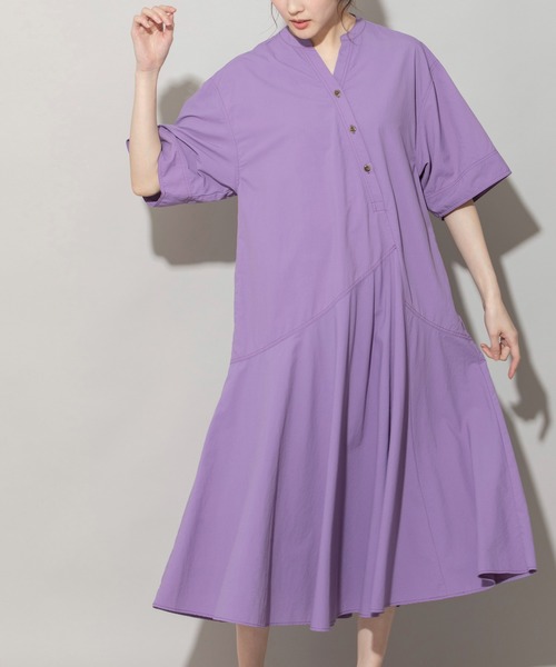 Munich（ミューニック）の「ナイロンタフタウェザークロスフレアシャツワンピース（シャツワンピース・レディース・ベージュ/パープル/カーキ・FREE）」の5枚目の写真