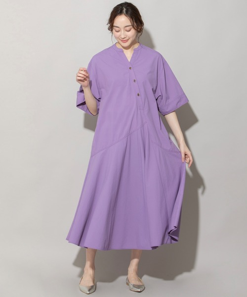 Munich（ミューニック）の「ナイロンタフタウェザークロスフレアシャツワンピース（シャツワンピース・レディース・ベージュ/パープル/カーキ・FREE）」の4枚目の写真