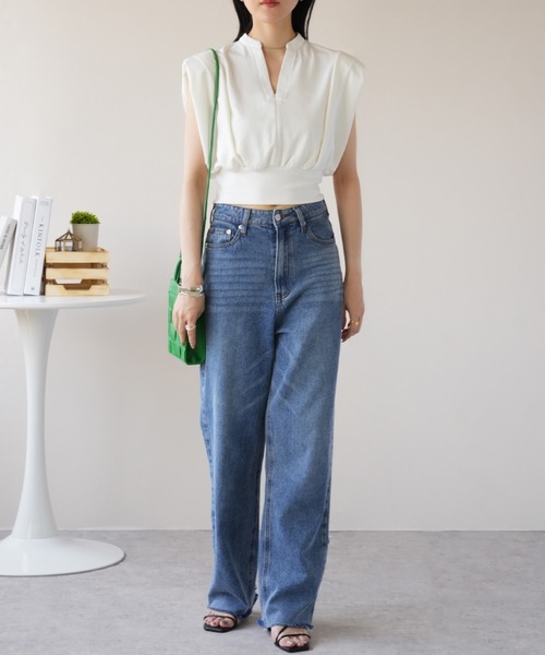 IAMUSE（アイアミューズ）の「キーネックショートトップス S0966【IAMUSE】（Tシャツ/カットソー・レディース・ブラック/ホワイト・FREE）」の9枚目の写真