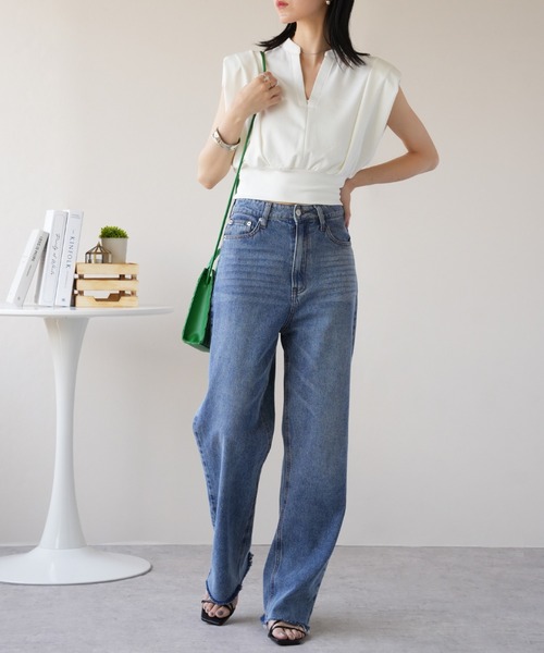 IAMUSE（アイアミューズ）の「キーネックショートトップス S0966【IAMUSE】（Tシャツ/カットソー・レディース・ブラック/ホワイト・FREE）」の10枚目の写真