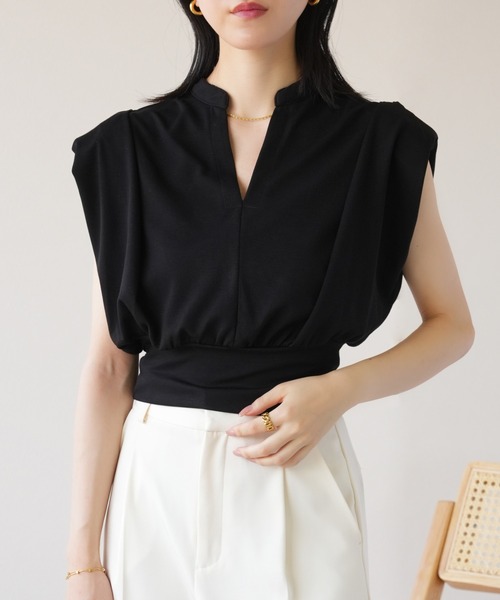 IAMUSE（アイアミューズ）の「キーネックショートトップス S0966【IAMUSE】（Tシャツ/カットソー・レディース・ブラック/ホワイト・FREE）」の18枚目の写真