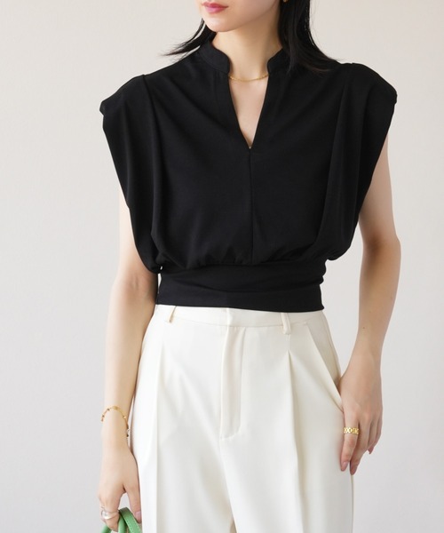 IAMUSE（アイアミューズ）の「キーネックショートトップス S0966【IAMUSE】（Tシャツ/カットソー・レディース・ブラック/ホワイト・FREE）」の16枚目の写真