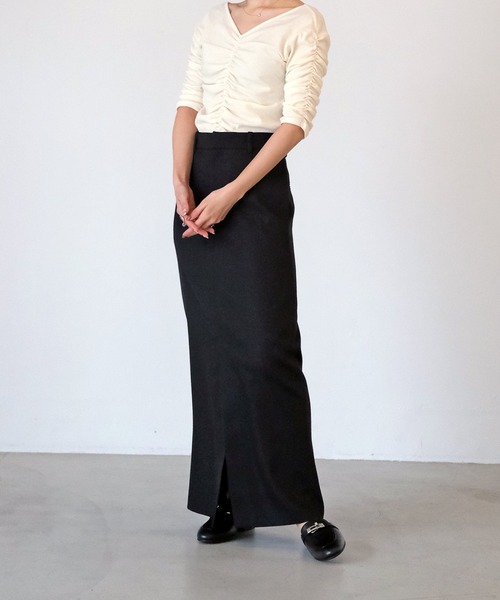 AKTE（アクテ）の「ハーフスリーブギャザートップス（Tシャツ/カットソー・レディース・ブラック/オフホワイト・FREE）」の6枚目の写真