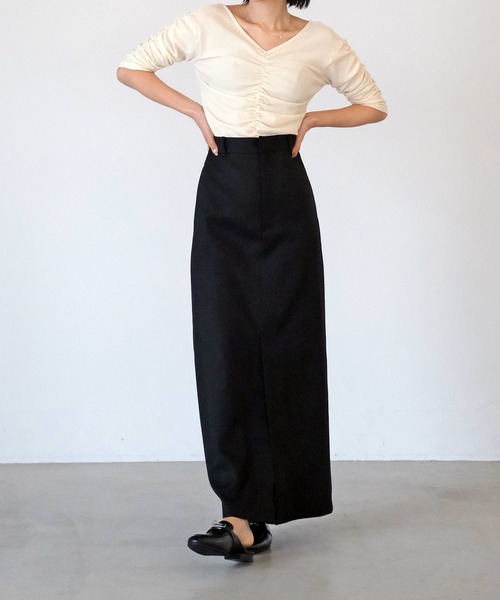 AKTE（アクテ）の「ハーフスリーブギャザートップス（Tシャツ/カットソー・レディース・ブラック/オフホワイト・FREE）」の7枚目の写真